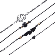 Load image into Gallery viewer, 4PCs Gothic Black Feather Lotus Bracelets Set Heart Charm Boho Bangles for Women Wrist Chain Bracelets Fashion Jewelry